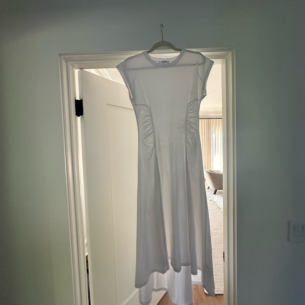 Frame Denim Blue Cap Sleeve Crew Neck Midi Sundress